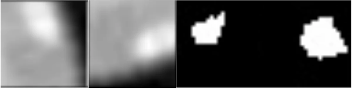 Two patches near-identical up to a rotation, whose masks disagree